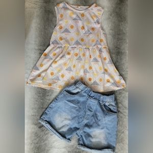 Girls Ruffle Hem Top & Denim Shorts - Size 7/8